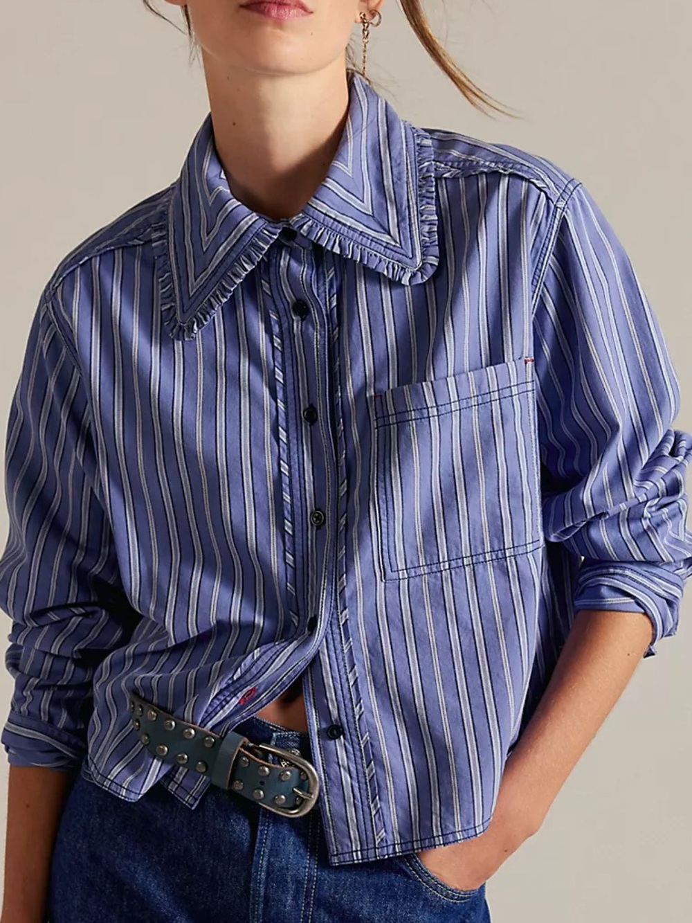 ISO  Free People We The Free Moxley Striped Shirt in a blue and white L or XL
